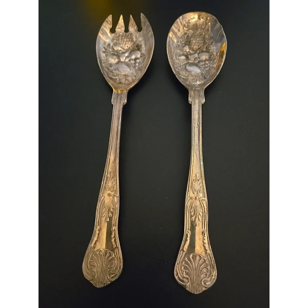 Vintage EPS A1 Sheffield England Silverplate Gold Wash Salad Server‎ Set
